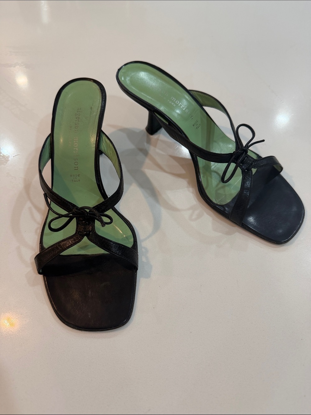 Sigerson Morrison Black Strappy Mules with Green Insole vintage Y2K